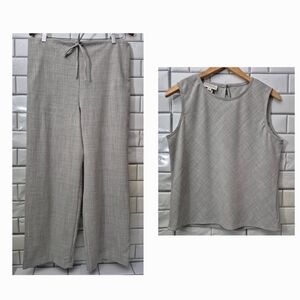 Freeport Studio Ladies 2 Piece Pant Suit  Tank Style Sleeveless Blouse Drawstrin